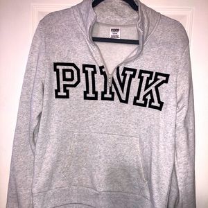 Victoria’s Secret PINK Logo Women’s Sweatshirt Pocket Gray Black Letters Medium